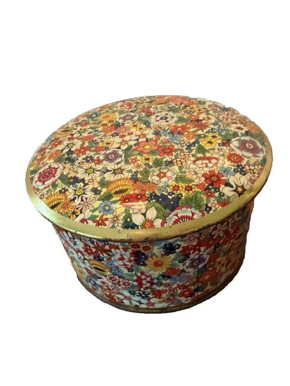 Vintage DAHER Floral Design England Tin with Lid Metal Box Cottagecore Farmhouse